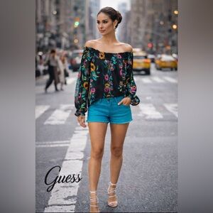 Guess Black Floral Off-Shoulder Blouse